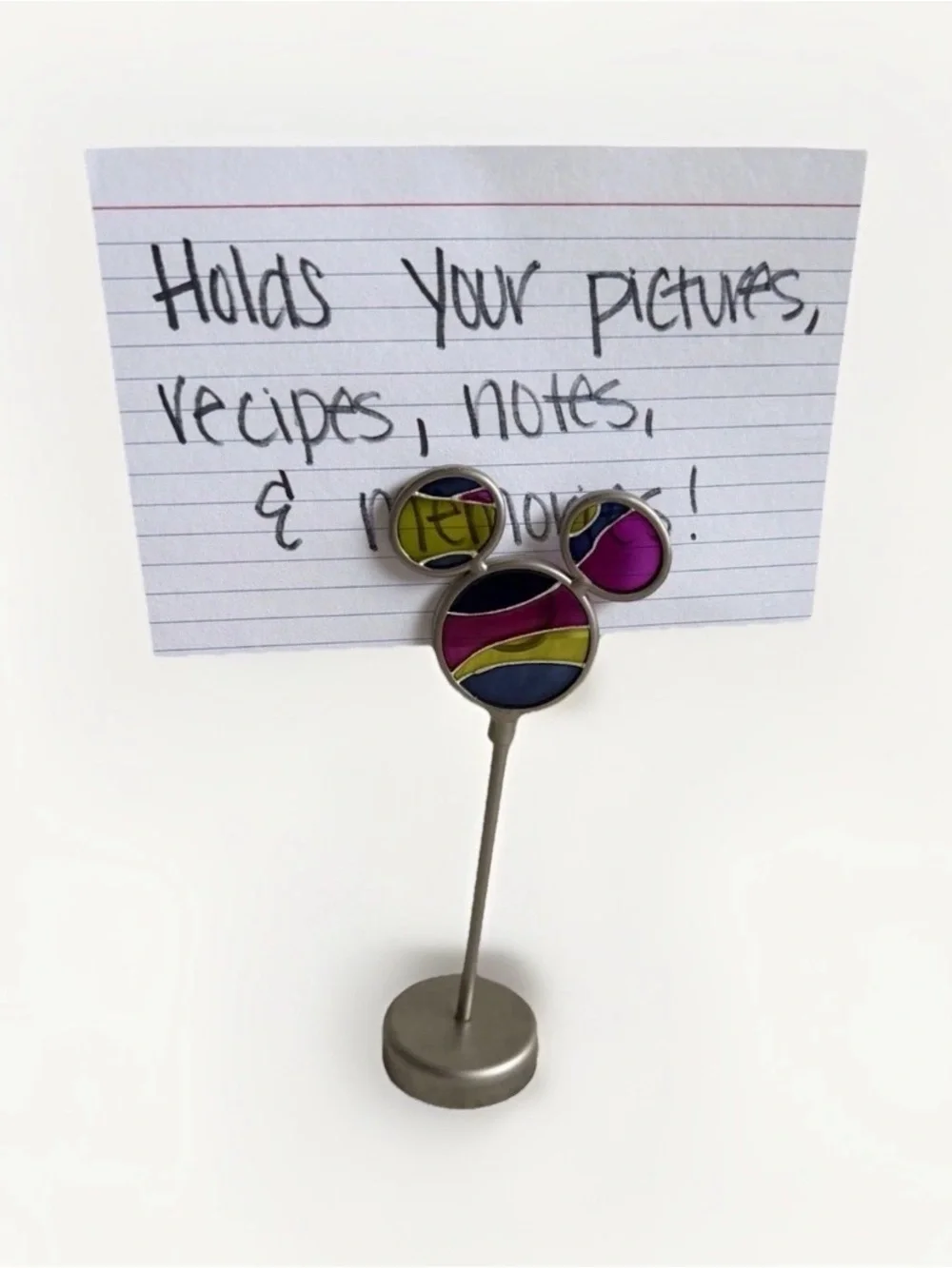 Disney Parks Mickey Mouse Stained Glass Photo Memo Holder Clip VTG Desk Decor
